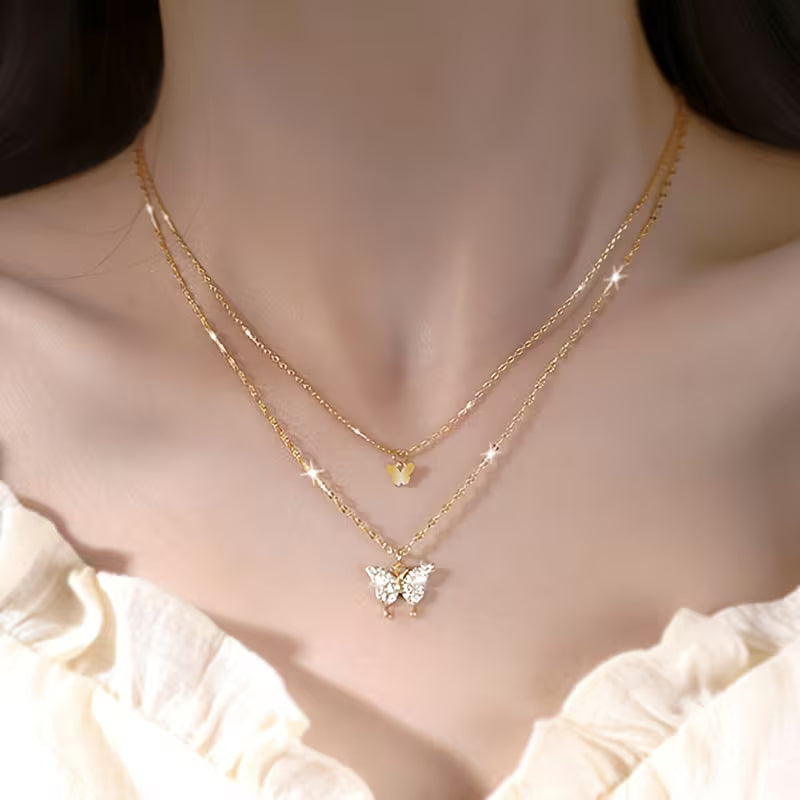 1pc Women's Exquisite Butterfly-Shaped Double-Layer Necklace