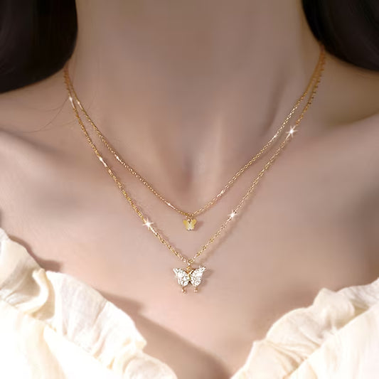 1pc Women's Exquisite Butterfly-Shaped Double-Layer Necklace