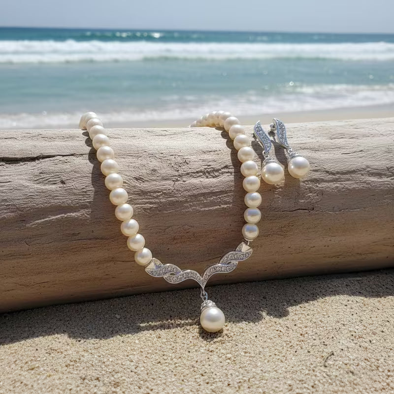 3pcs Bridal Faux Pearl Necklace and Earring Set