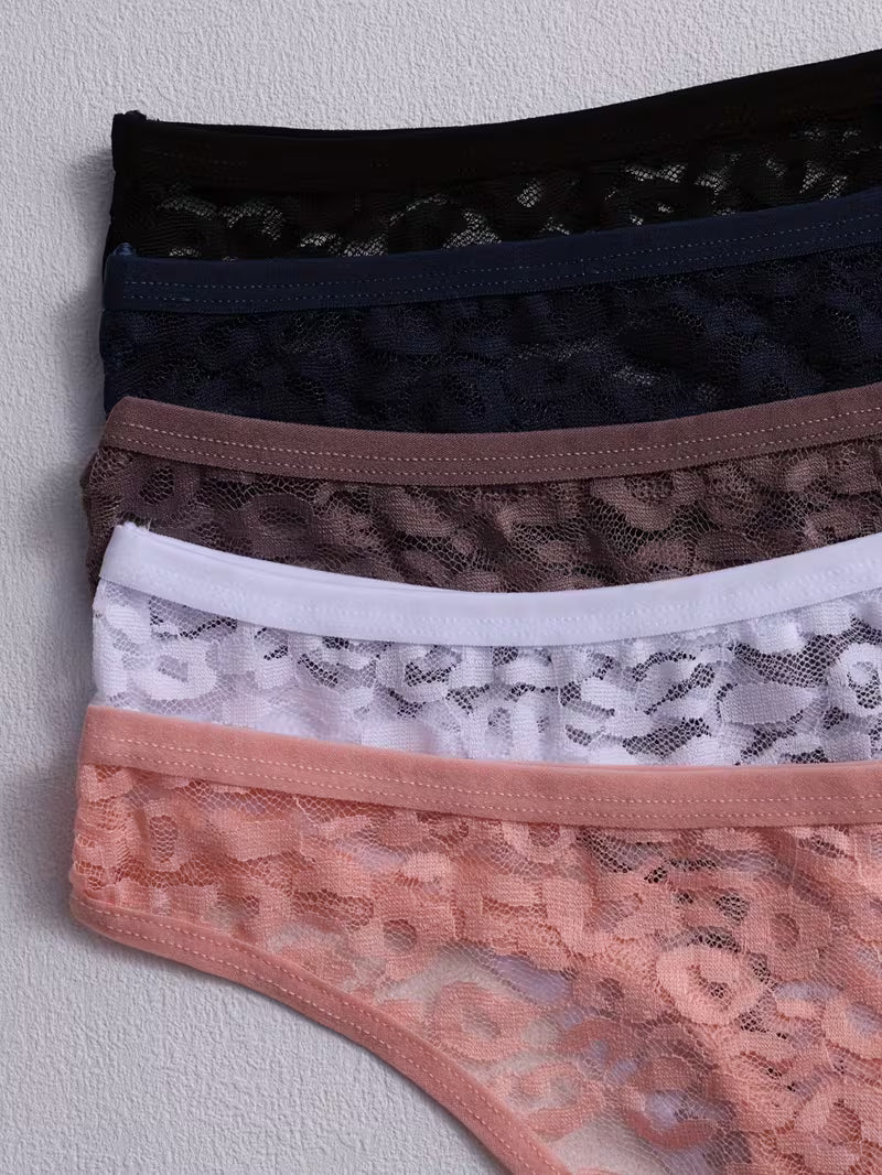 5-Piece Women's Mid-Rise Floral Lace Underwear Set - Mixed Colors