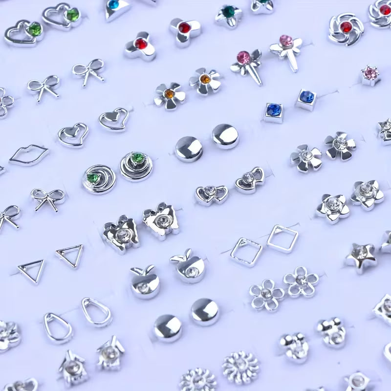 36Pairs/Lot Random Style Fashion Rhinestone Geometric Small Stud Earrings for Women