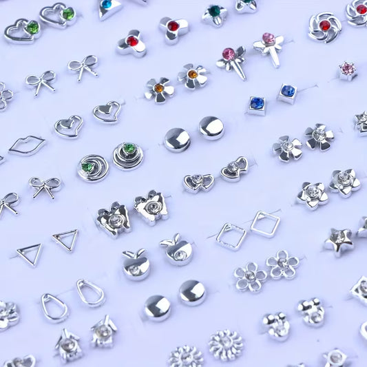 36Pairs/Lot Random Style Fashion Rhinestone Geometric Small Stud Earrings for Women