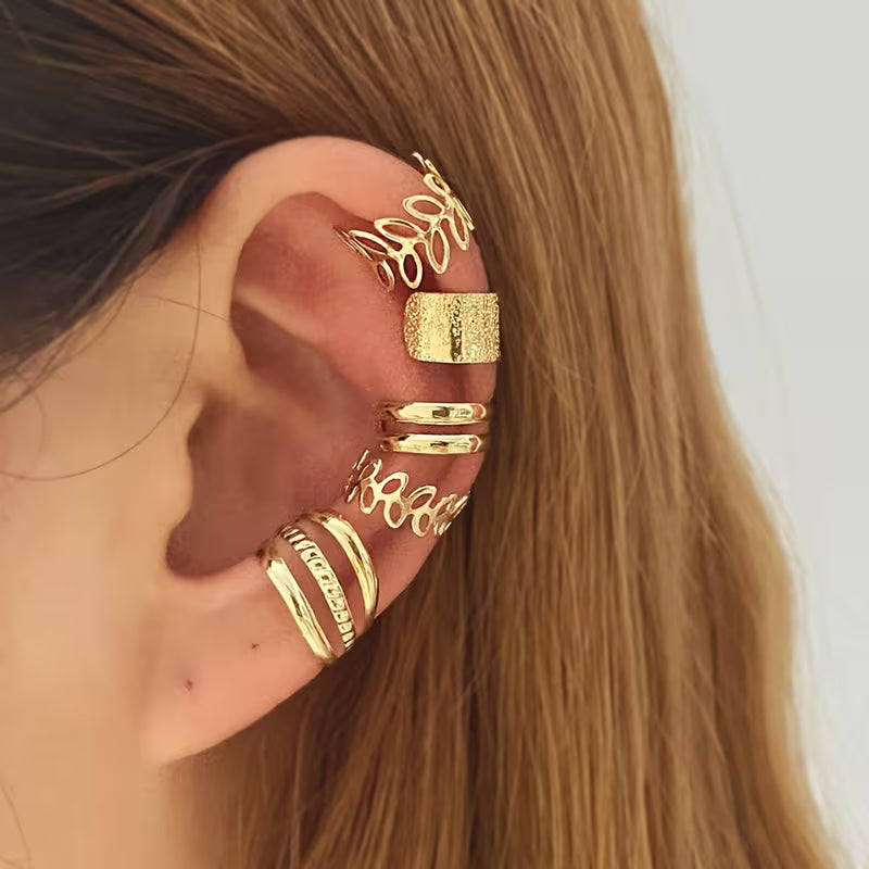 5pcs of Retro C-Shaped Earrings 5pcs Set Without Pierced Ears