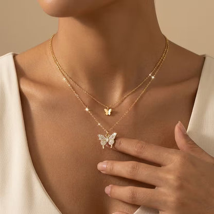 1pc Women's Exquisite Butterfly-Shaped Double-Layer Necklace