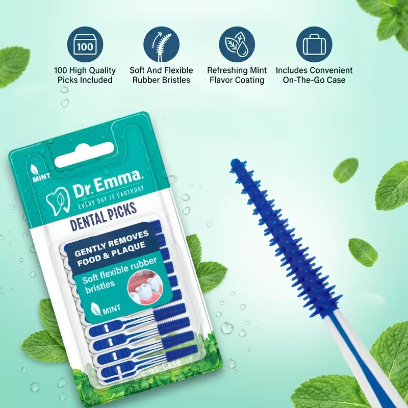 100pcs Dental Picks Mint Brush Picks