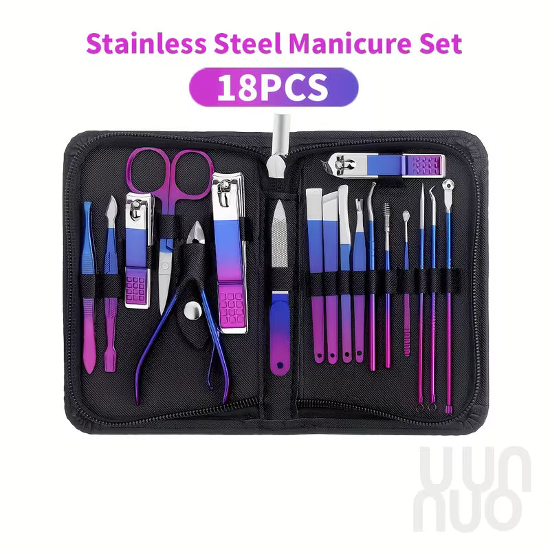 18 Pieces Gradient Color Stainless Steel Manicure Hand And Foot Care Set