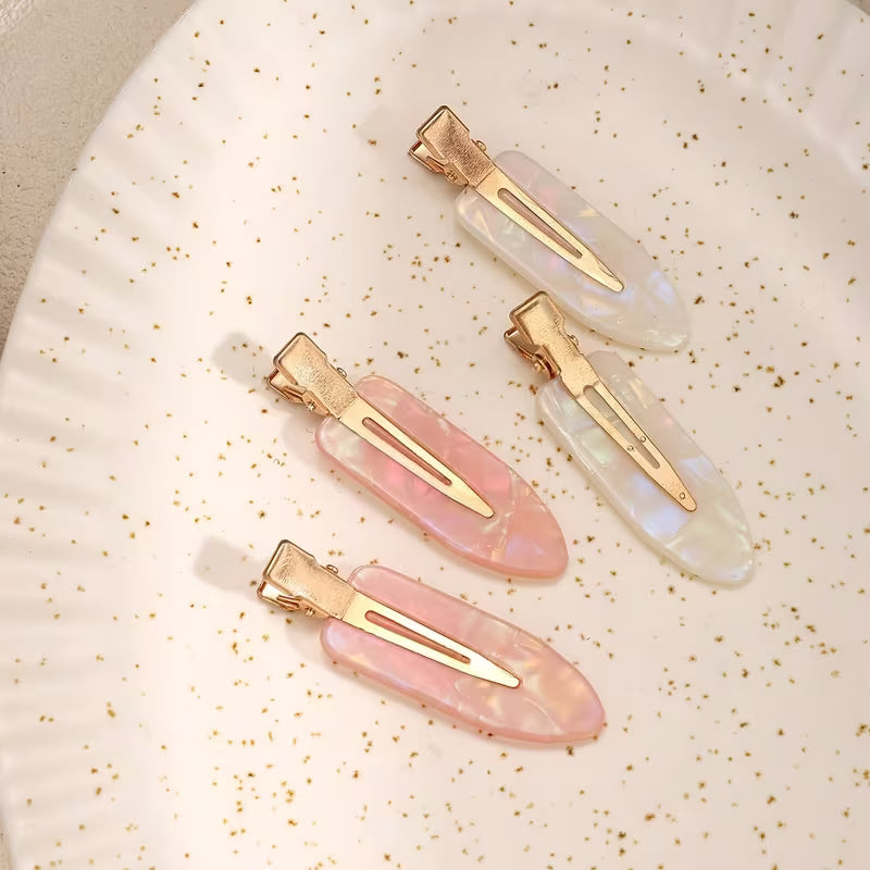 4pcs Set Pink And White Acrylic Duck Bill Hair Clips