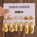 6 Pairs Handmade Crystal Heart Pearl Earrings, Exaggerated C-Shaped Resin Metal Earring Set Combination