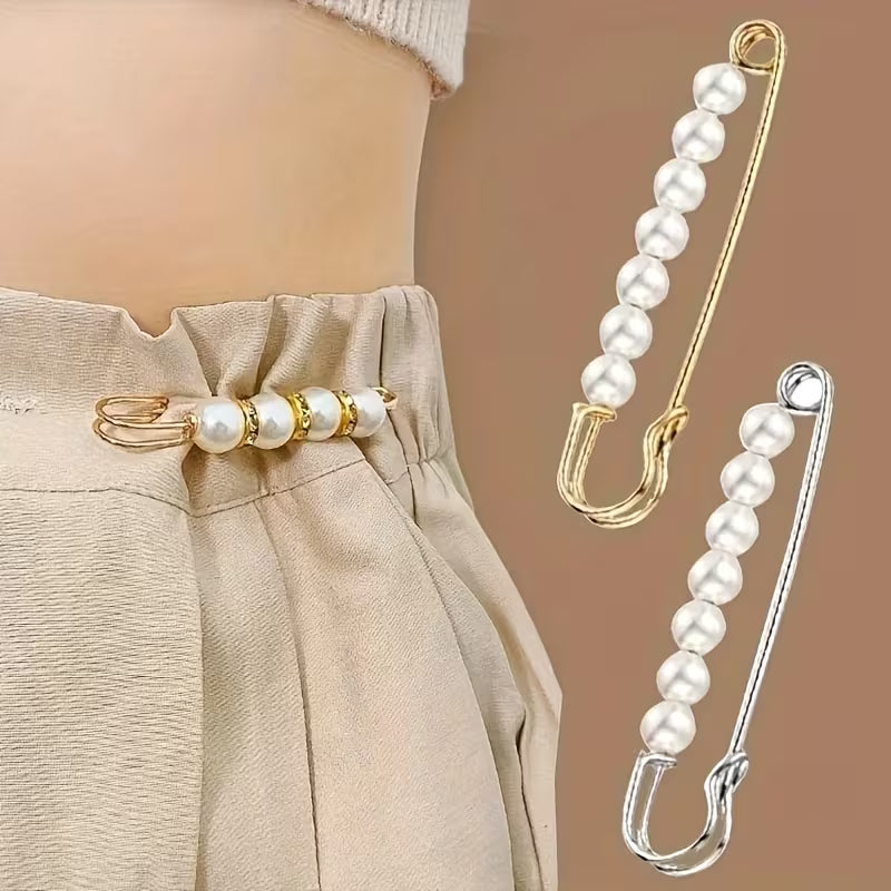 4pcs Faux Pearl Waist Pin Scarf Safety Hijab Clip Shawl Buckle Pin