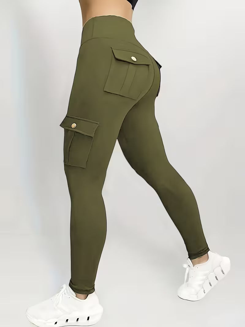 Solid Color Butt Lifting Yoga Leggings With Pockets