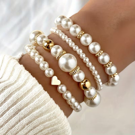 Elegant French Imitation Pearl Bracelet Set – 4 Pieces