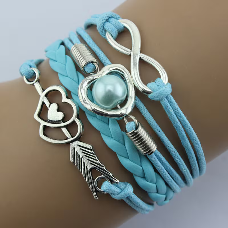 Retro Cupid's Bow Love Heart Multicolor Rope Multi-Layer Bracelet
