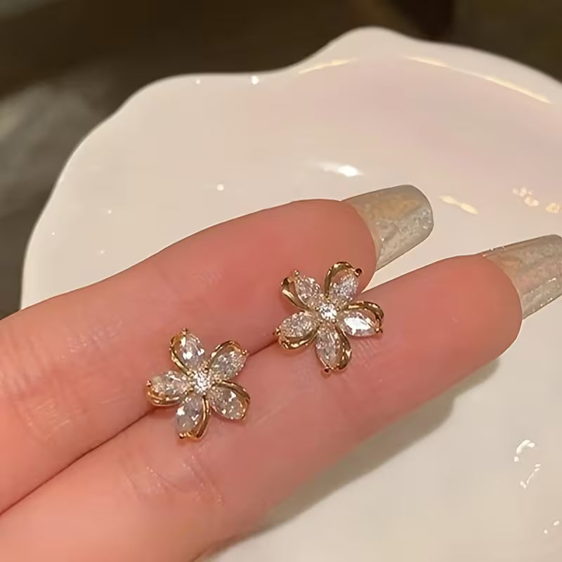 Cubic Flower Stud Earrings