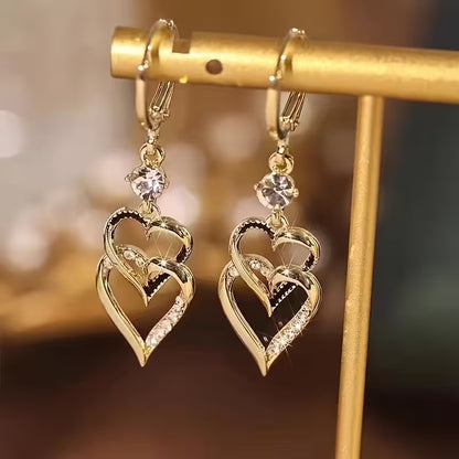 Double-Layer Golden Heart Earrings
