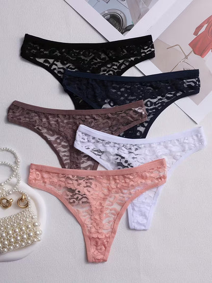 5-Piece Women's Mid-Rise Floral Lace Underwear Set - Mixed Colors